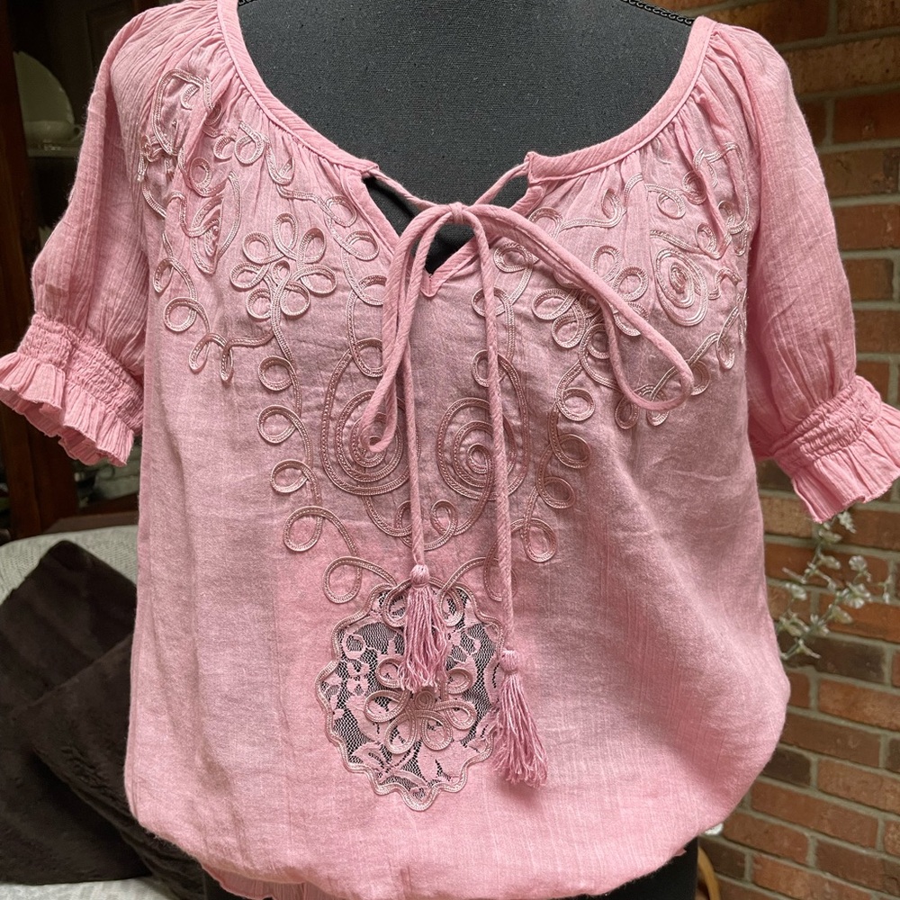 Cynthia Rowley Pink Embellished Tie Front Blouse